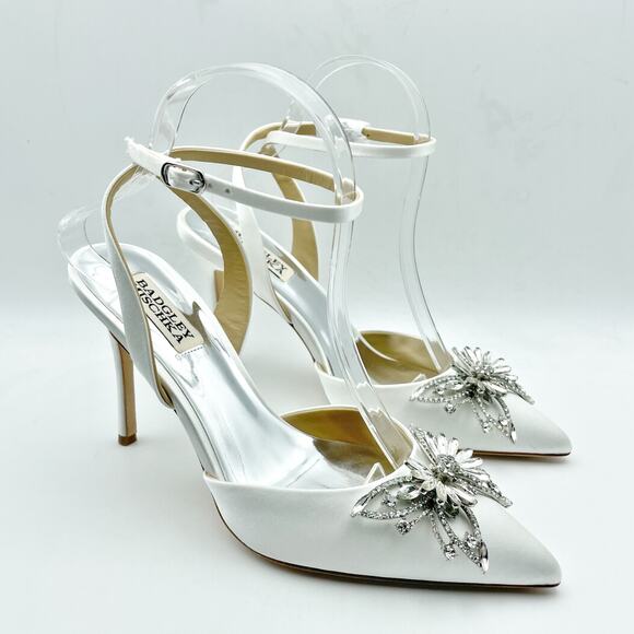 Badgley Mischka Womens Kalista Stiletto Heel US 8M EU 38.5 White Satin NIB - Picture 4 of 12